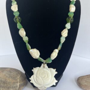 Mother of Pearl with Baroque Pearls and Czech Glass Leaves
