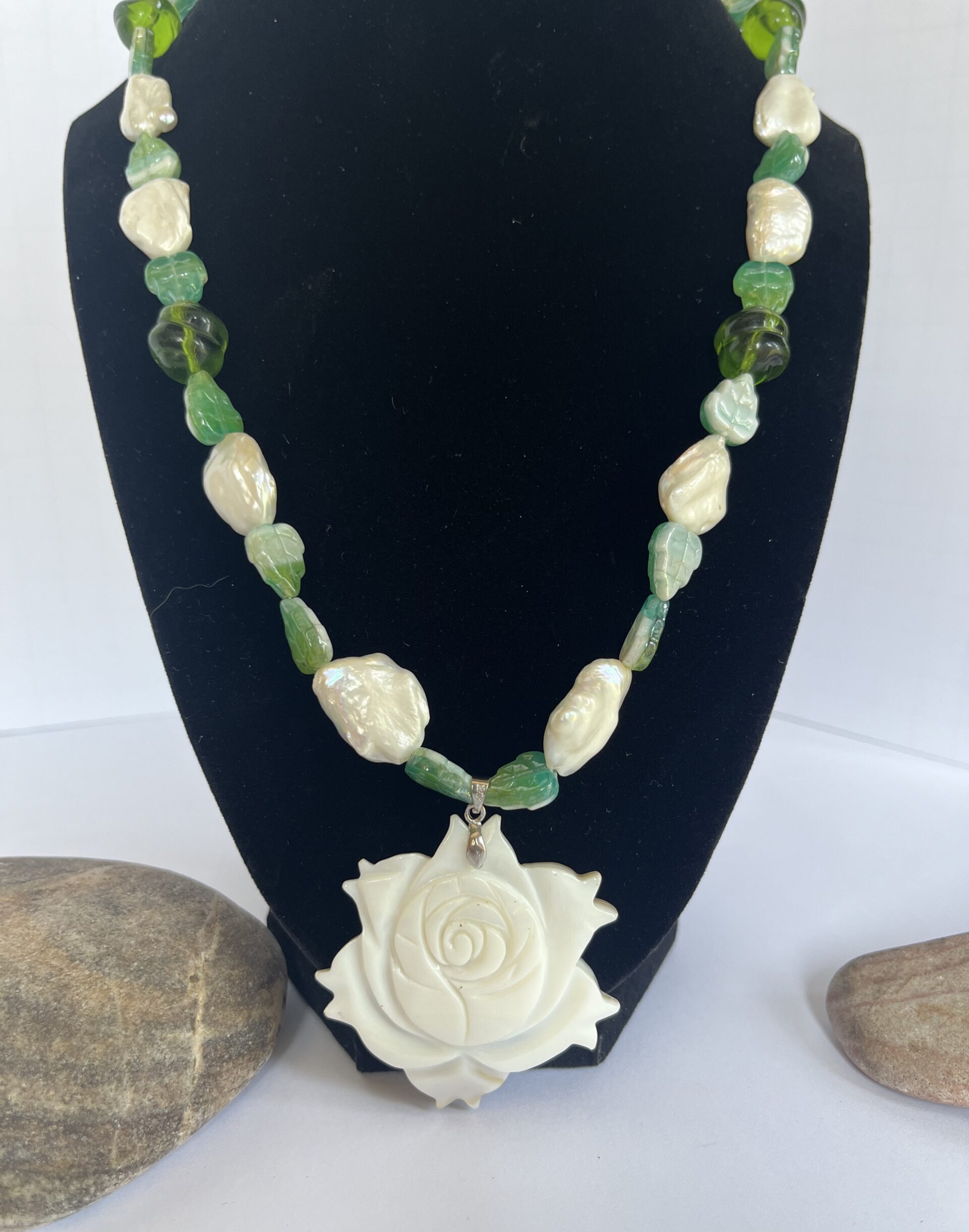 Mother of Pearl with Baroque Pearls and Czech Glass Leaves