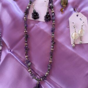 Carved Amethyst focal necklace with matching earrings